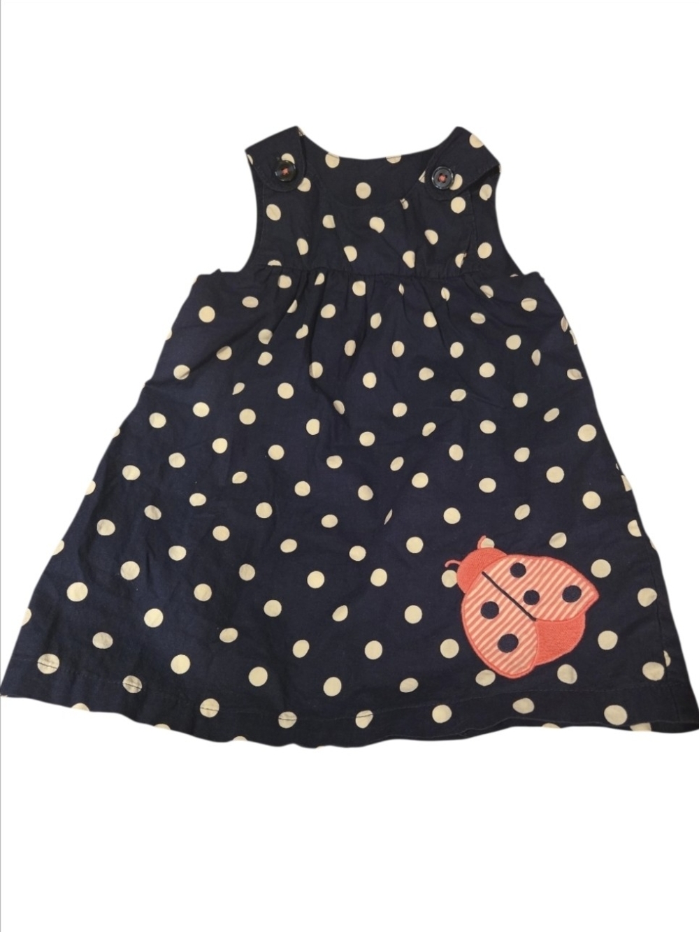 Carter's Navy Polka Dot Sundress with A Ladybug Patch-Size 12mos EUC